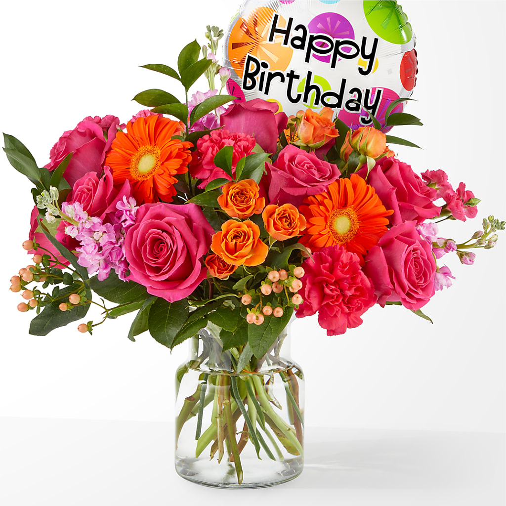 Fiesta Bouquet with Birthday Balloon – Bella Fiore, Clermont FL