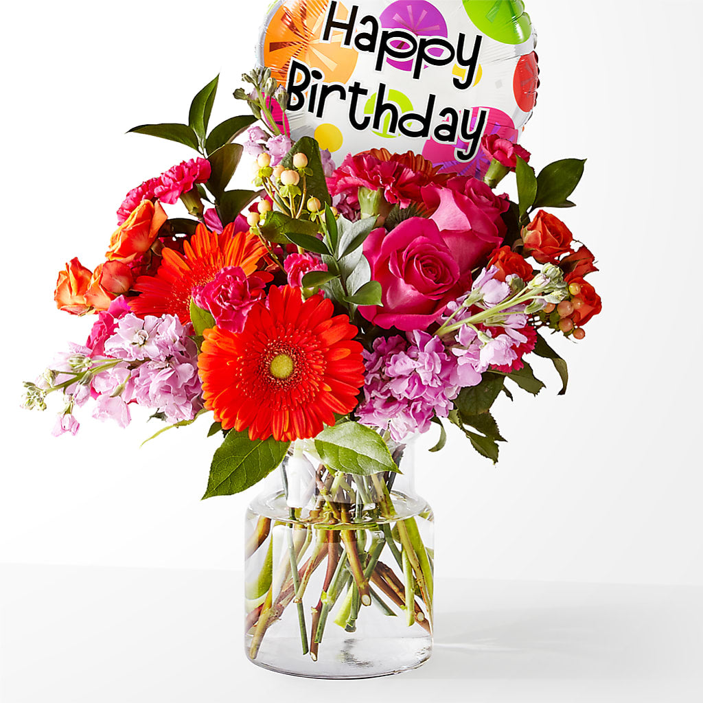 Fiesta Bouquet with Birthday Balloon – Bella Fiore, Clermont FL