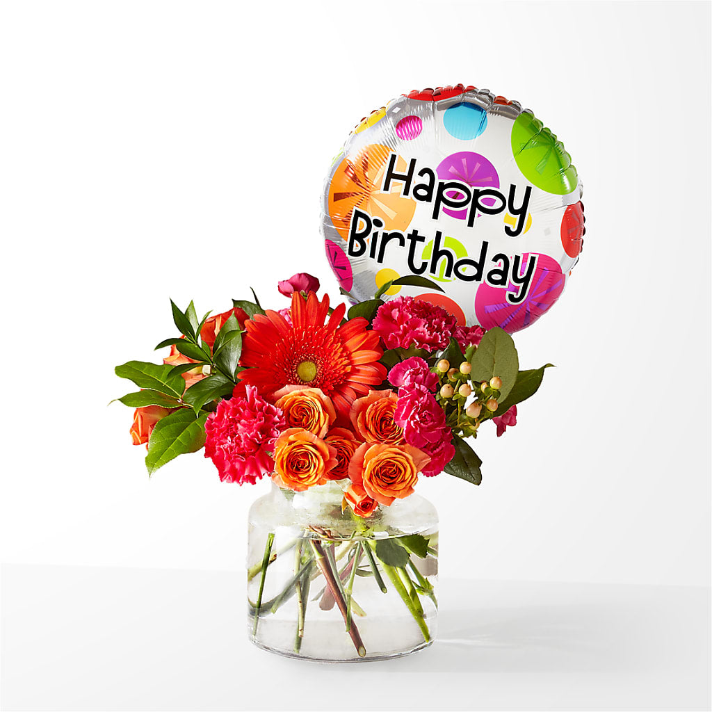Fiesta Bouquet with Birthday Balloon – Bella Fiore, Clermont FL