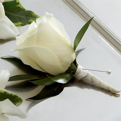 White Rose Boutonniere –  Bella Fiore, Clermont FL